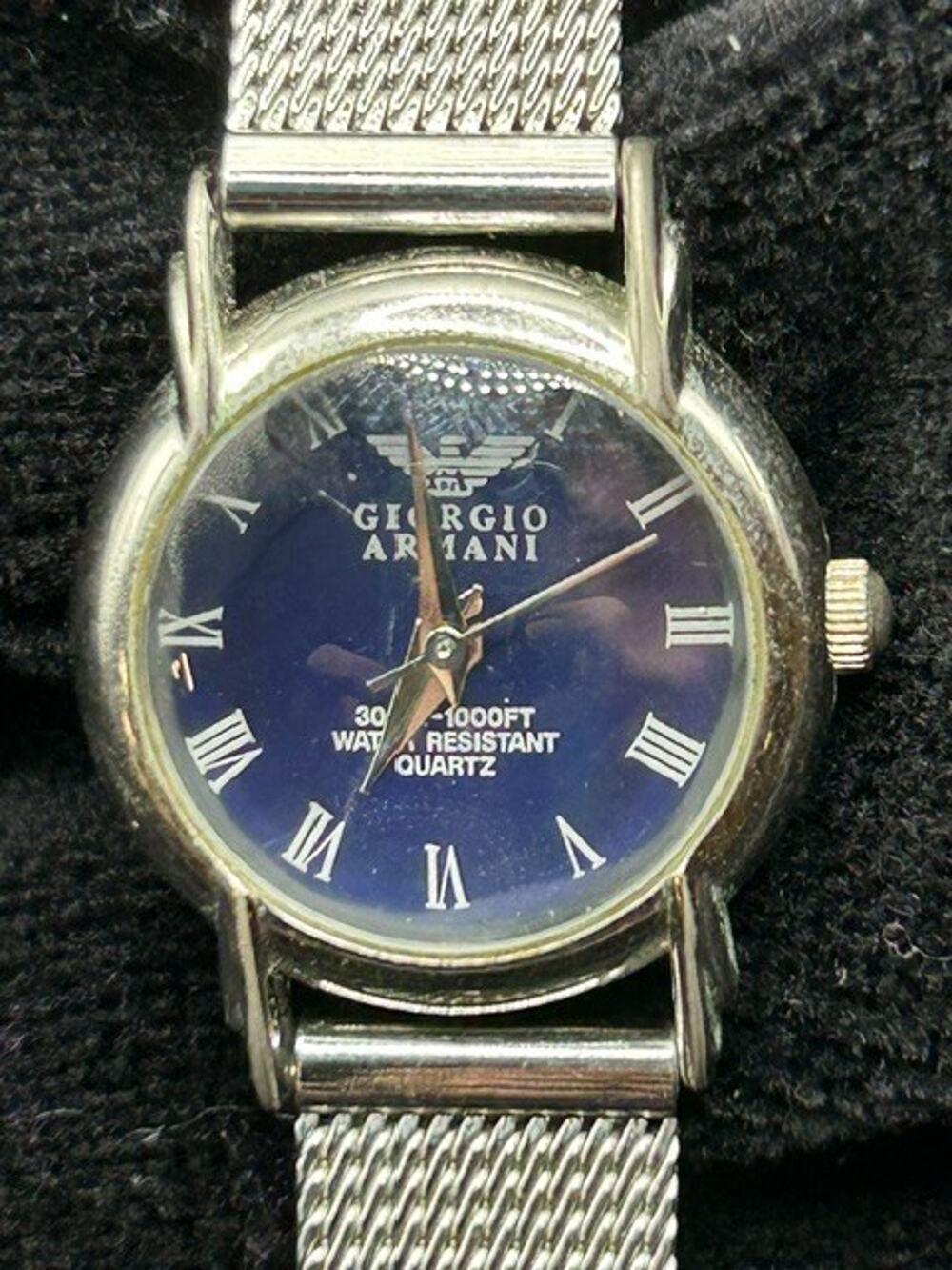 Vintage Giorgio Armani Le Collezioni Quartz Watch Purple Dial Silver Mesh Band